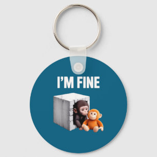 I'm fine cute baby monkey anxiety meme humor key ring