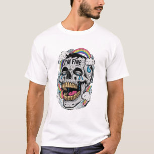 I'm Fine – Emotional Skull with Rainbows T-Shirt