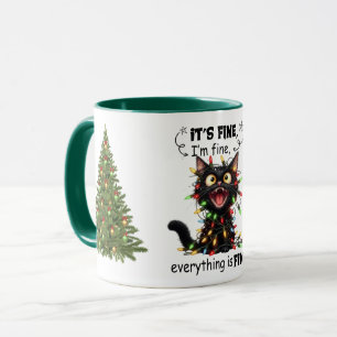 I'm Fine Everything Is Fine Cat Christmas Lights  Mug