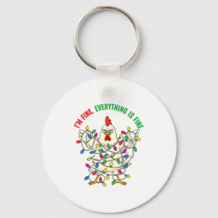 I'm Fine Everything Is Fine Christmas Chicken Ligh Key Ring
