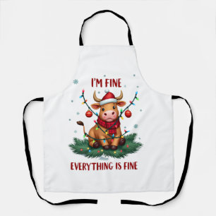I'm Fine Everything is Fine Christmas Highland Cow Apron