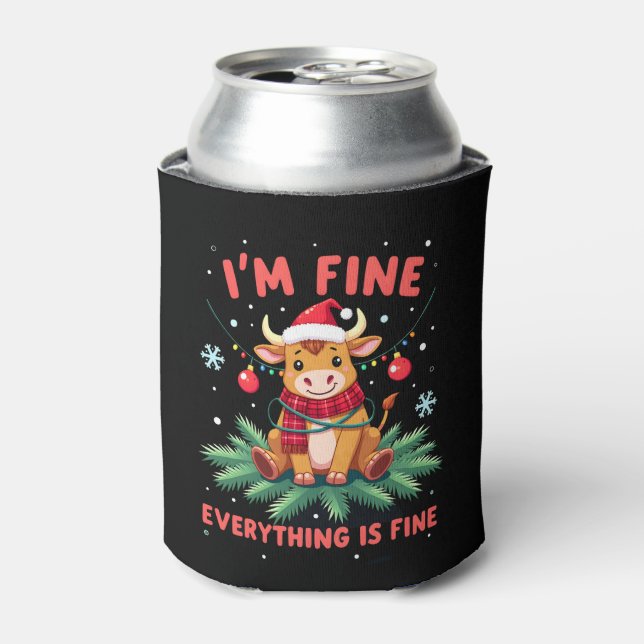 I'm Fine Everything is Fine Christmas Highland Cow Can Cooler (Can Front)