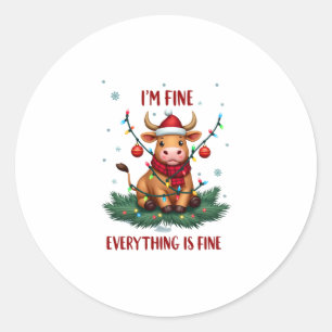 I'm Fine Everything is Fine Christmas Highland Cow Classic Round Sticker