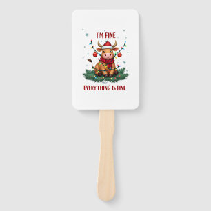 I'm Fine Everything is Fine Christmas Highland Cow Hand Fan