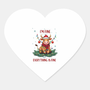 I'm Fine Everything is Fine Christmas Highland Cow Heart Sticker