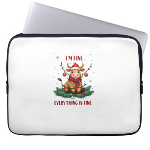 I'm Fine Everything is Fine Christmas Highland Cow Laptop Sleeve
