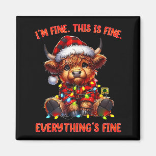I'm Fine Everything Is Fine Christmas Highland Cow Magnet