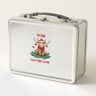 I'm Fine Everything is Fine Christmas Highland Cow Metal Lunch Box