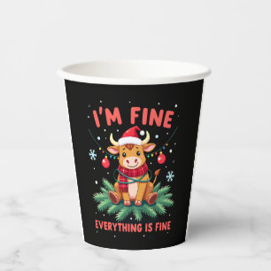 I'm Fine Everything is Fine Christmas Highland Cow Paper Cups