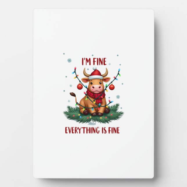 I'm Fine Everything is Fine Christmas Highland Cow Plaque (Front)