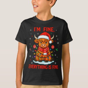 Im Fine Everything Is Fine Christmas Highland Cow T-Shirt