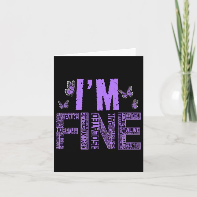 I'm Fine Fibromyalgia Warrior Fibro Awareness Purp Card (Front)