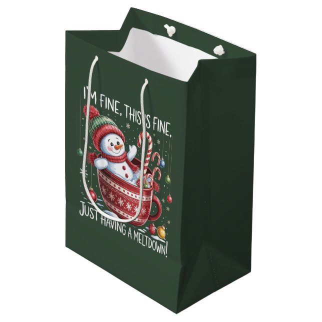 I'm Fine This Is Fine Just Having A Meltdown Cocoa Medium Gift Bag (Front Angled)