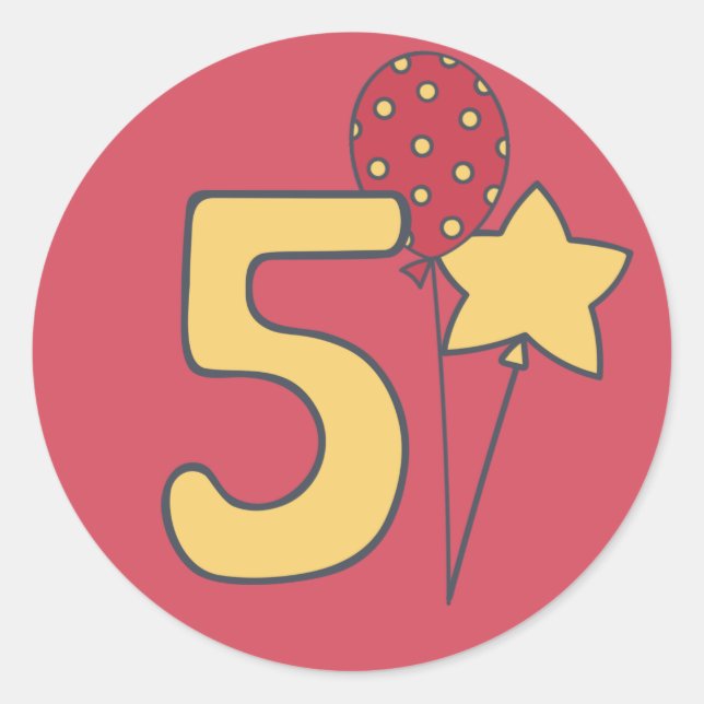 I'm Five - Cute Balloon Yellow & Red 5th Birthday  Classic Round Sticker (Front)