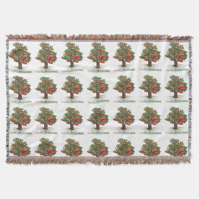 I'm Flourishing – Rooted Growth Inspirational Tree Throw Blanket (Front)