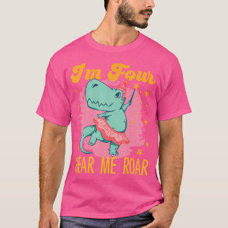 I'M Four Hear Me Roar Design For Dino Girls T-Shirt