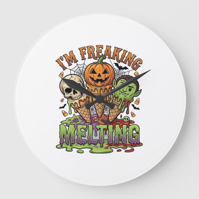 Im Freaking Melting Halloween Ice Cream Skull Pump Large Clock (Front)