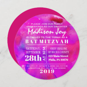 I'M FUSHIA WATERCOLOR Bat Mitzvah Invitation