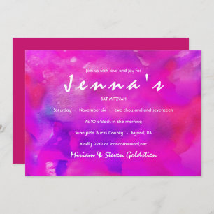 I'M FUSHIA WATERCOLOR Bat Mitzvah Invitation