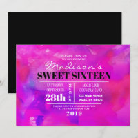 I'M FUSHIA WATERCOLOR  Sweet Sixteen Invitation