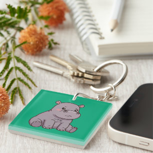 "I'm fussy." Cartoon, Cute Pouting Hippo Key Ring