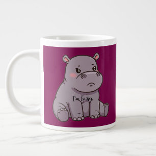 "I'm fussy." Cartoon, Cute Pouting Hippo Large Coffee Mug