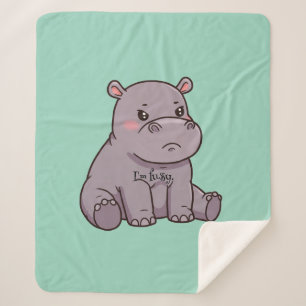 "I'm fussy." Cartoon, Cute Pouting Hippo Sherpa Blanket