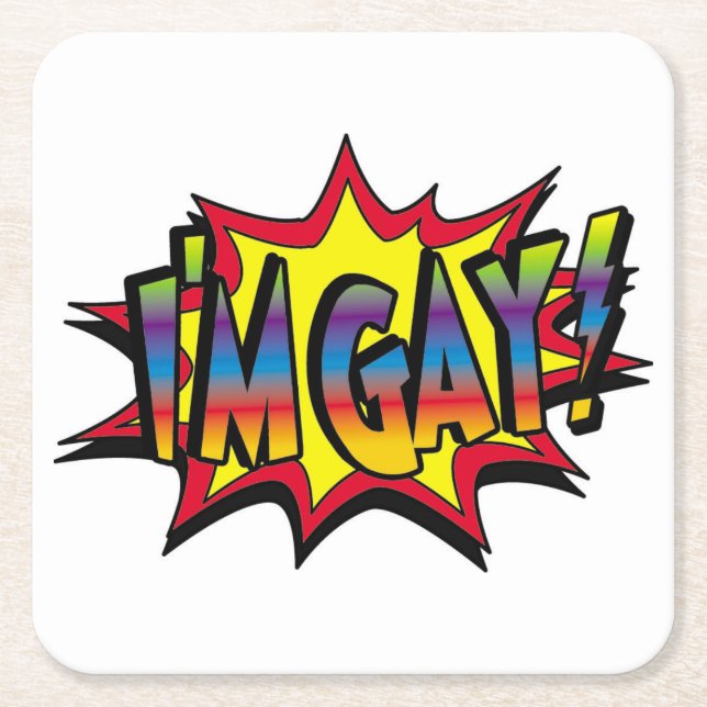 I'm Gay Burst Square Paper Coaster (Front)