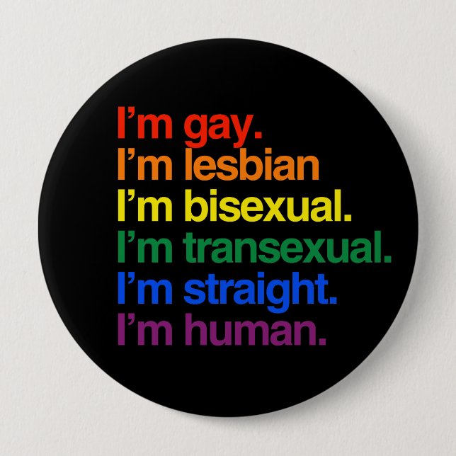 I'm gay, I'm lesbian, I'm bisexual, I'm human 10 Cm Round Badge (Front)