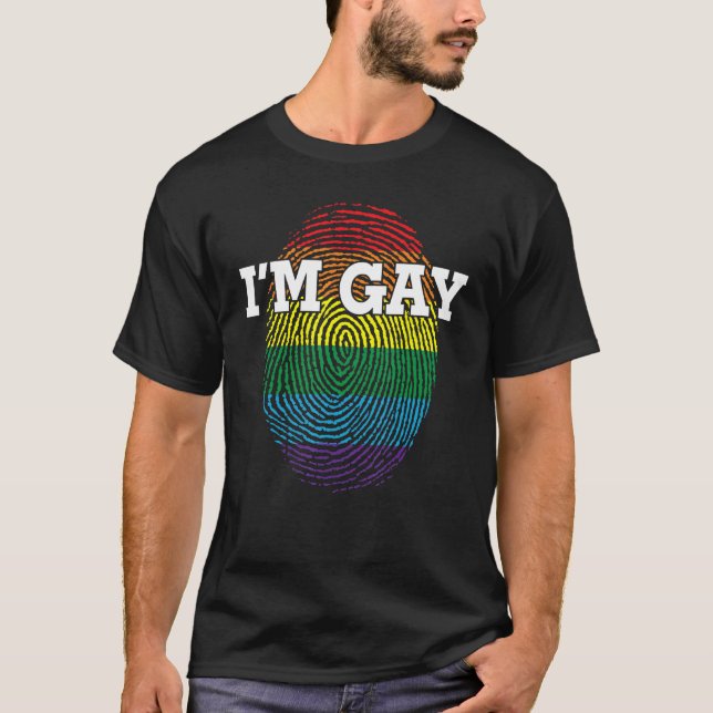 I'm Gay Lgbt Pride Fingerprint Lesbian Rainbow Col T-Shirt (Front)