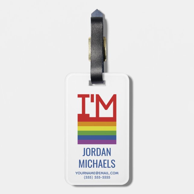 I'm Gay | Rainbow Flag Luggage Tag (Back Vertical)