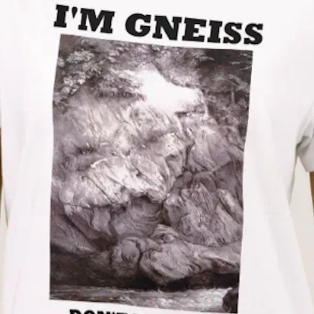 I'm Gneiss Don't Take Me For Granite (Rock Humour) T-Shirt (Geological attitude tee featuring gneiss w/ humorous saying "I'm Gneiss Don't Take Me For Granite")