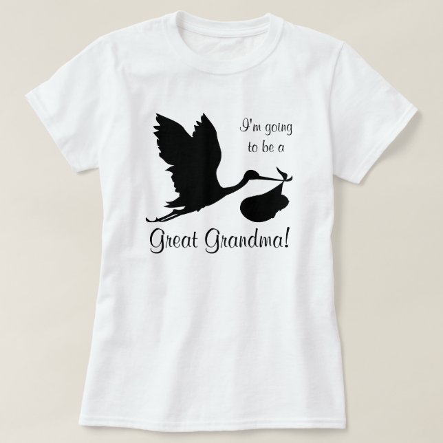 I'm Going to be a Great Grandma Black Stork T-Shirt (Design Front)