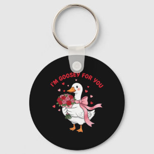 Im Goosey For You Silly Goose Flower Bouquet Valen Key Ring