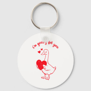 I'm Goosey For You Valentine Goose Hearts Minimal Key Ring