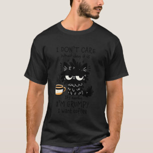 I'm Grumpy I Want Coffee Black Cat Morning Humour T-Shirt