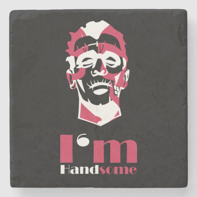 I'm handsome abstract face stone coaster (Front)