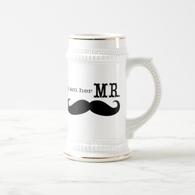 I'm Her Mr Groom Retro Groovy Handlebar Moustache  Beer Stein (Right)