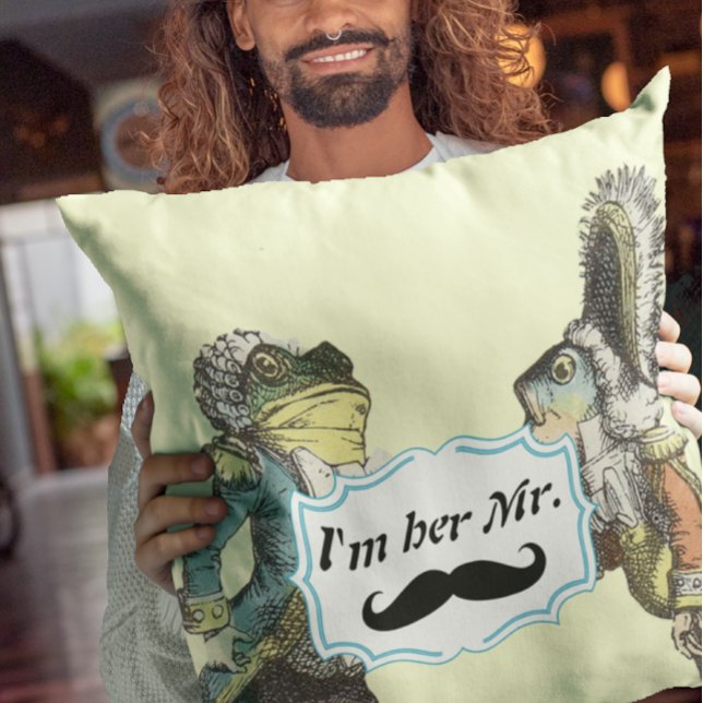 I'm Her Mr. Mustard Yellow Moustache Floral Pillow (Creator Uploaded)