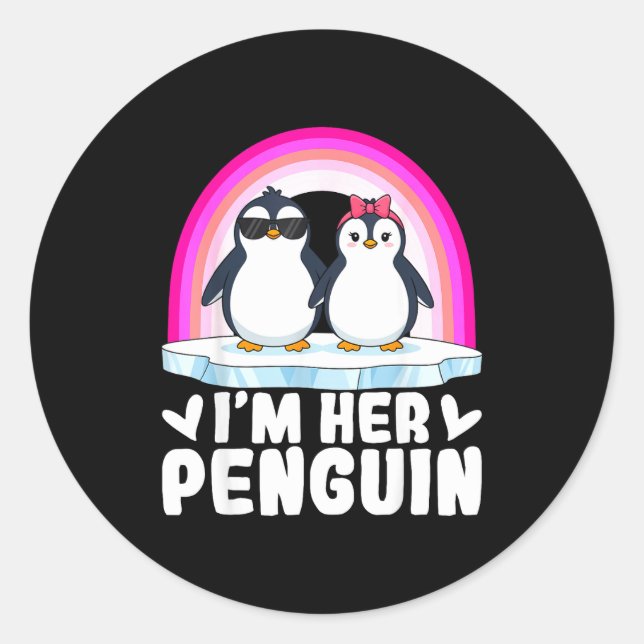 I'm Her Penguin Matching Couple Valentine Love Hea Classic Round Sticker (Front)