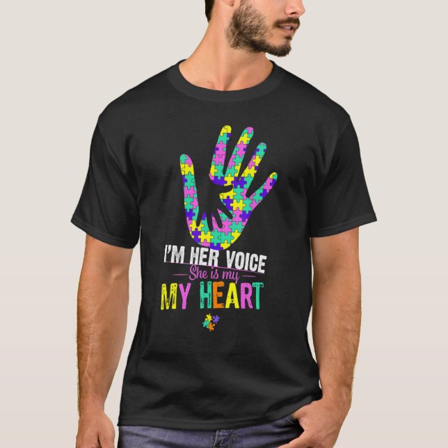 I'm HER Voice SHE Is My Heart Autism Mom Pink Auti T-Shirt (Front)
