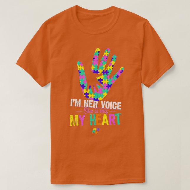 I'm HER Voice SHE is My Heart Autism Mom Pink Auti T-Shirt (Design Front)