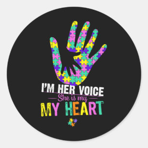 I'm Her Voice She Is My Heart Autism Mum Pink Auti Classic Round Sticker