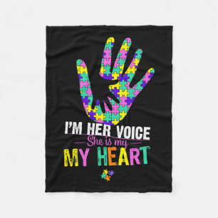 I'm Her Voice She Is My Heart Autism Mum Pink Auti Fleece Blanket