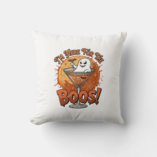 Im Here Boos Halloween Ghost Drink Spiderweb Bat_1 Cushion (Front)