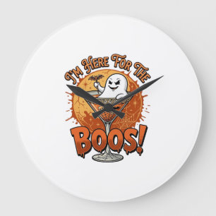 Im Here Boos Halloween Ghost Drink Spiderweb Bat_1 Large Clock