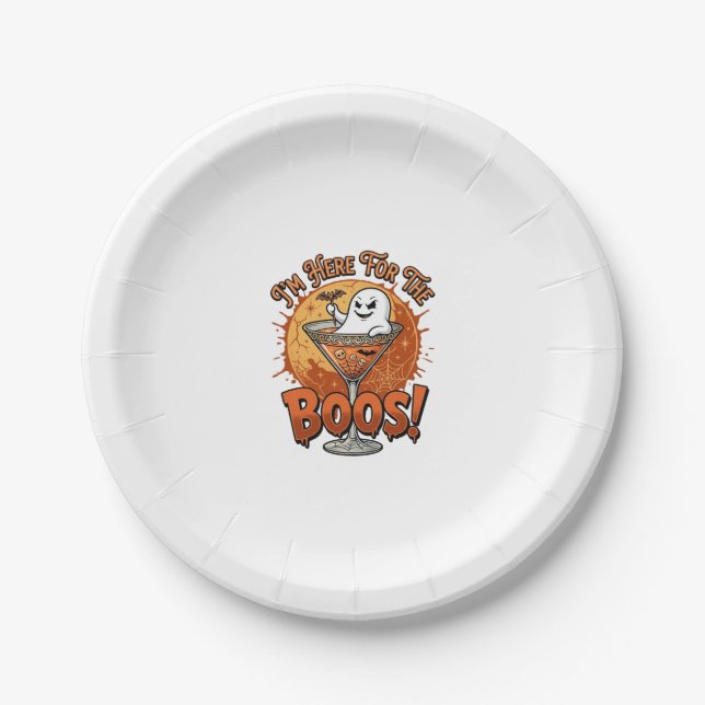 Im Here Boos Halloween Ghost Drink Spiderweb Bat_1 Paper Plate (Front)