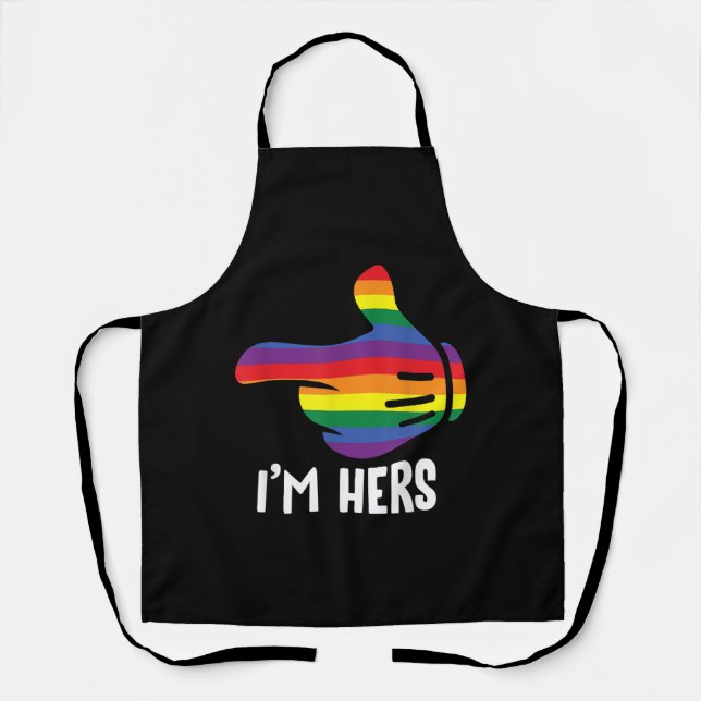 I'm Hers Rainbow Lesbian Couple Funny LGBT Pride M Apron (Front)