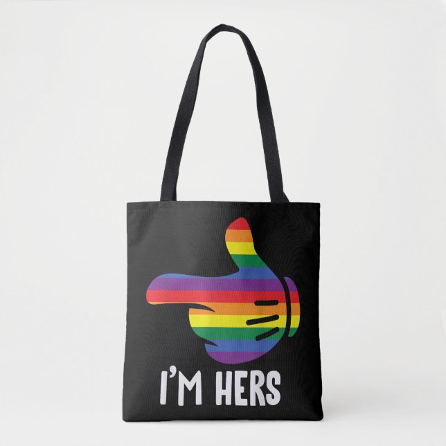 I'm Hers Rainbow Lesbian Couple Funny LGBT Pride M Tote Bag (Front)