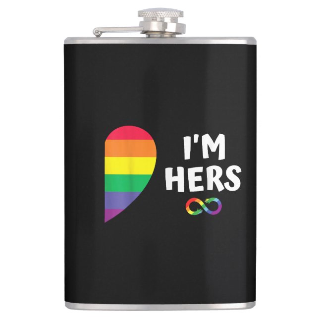 Im hers shes mine matching for pride lesbian coupl hip flask (Front)